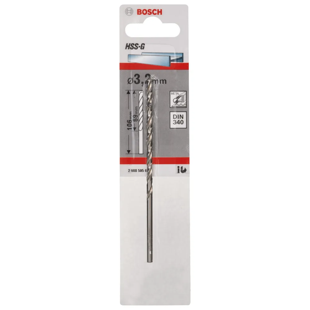 Bosch 1x Metallbohrer HSS-G DIN 340 3,2 x 69 x 106 mm - 2608595677