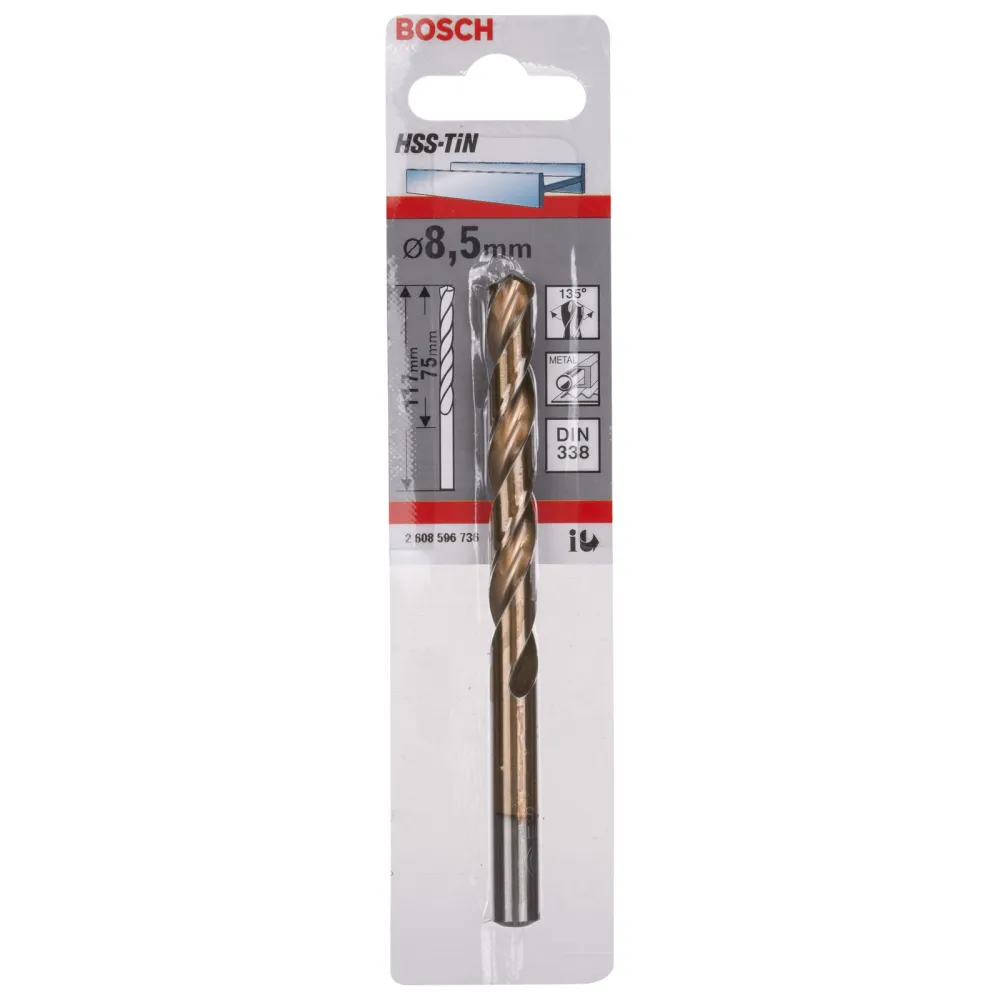 Bosch Metallbohrer HSS-TiN DIN 338 8,5 x 75 x 117 mm - 2608596736