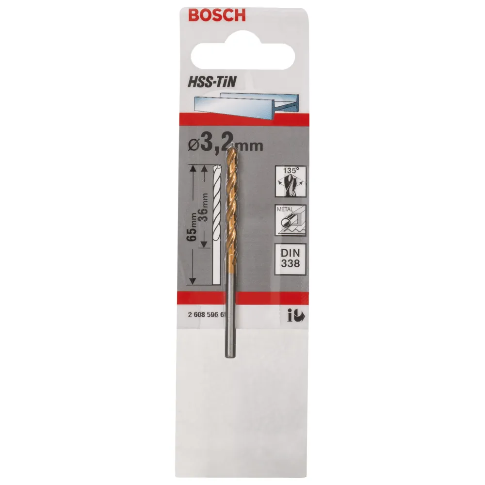 Bosch Metallbohrer HSS-TiN DIN 338 3,2 x 36 x 65 mm - 2608596683