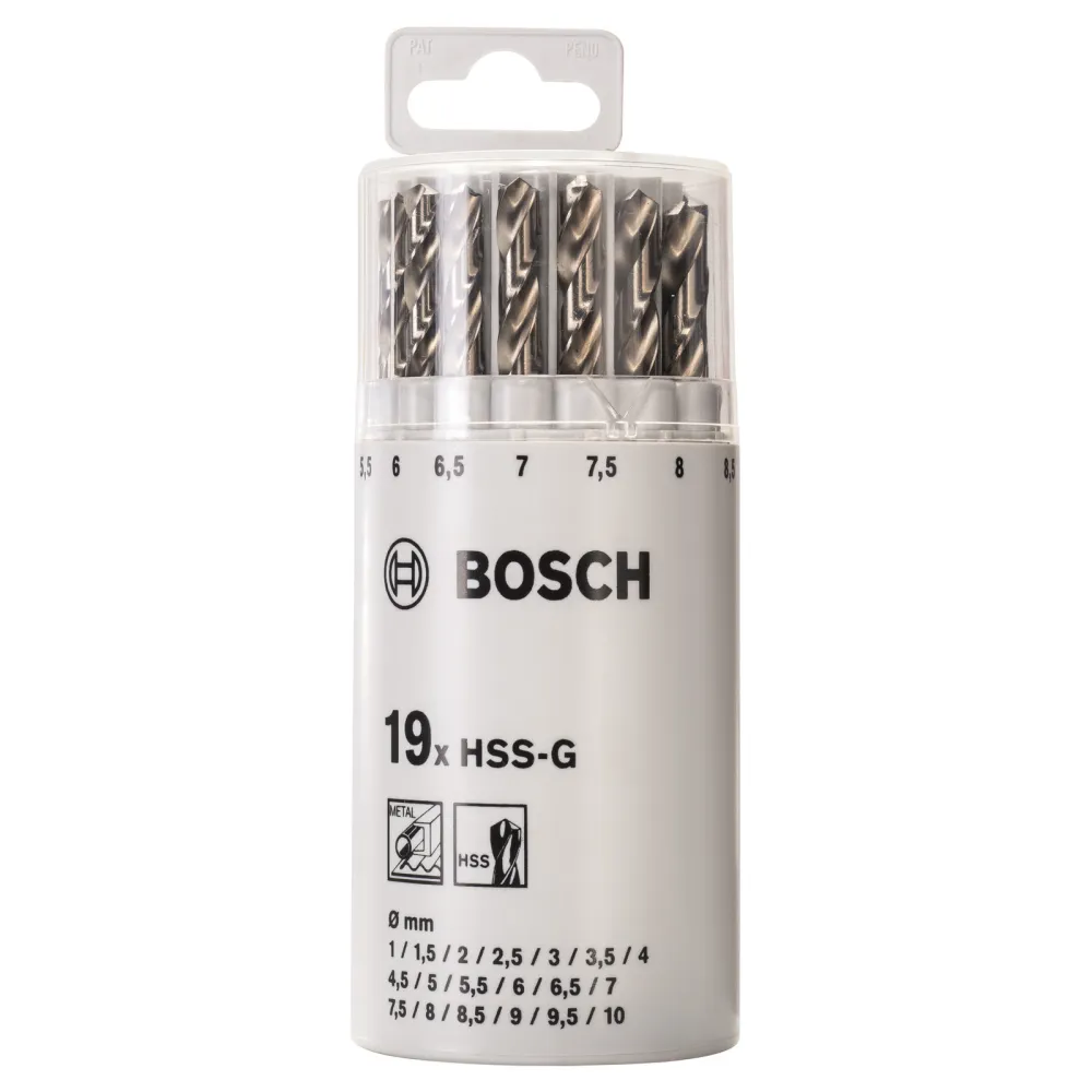 Bosch Metallbohrer-Set HSS-G, DIN 338, 135°, 19tlg., 1 - 10 mm, Kunststoffrunddose - 2607018361
