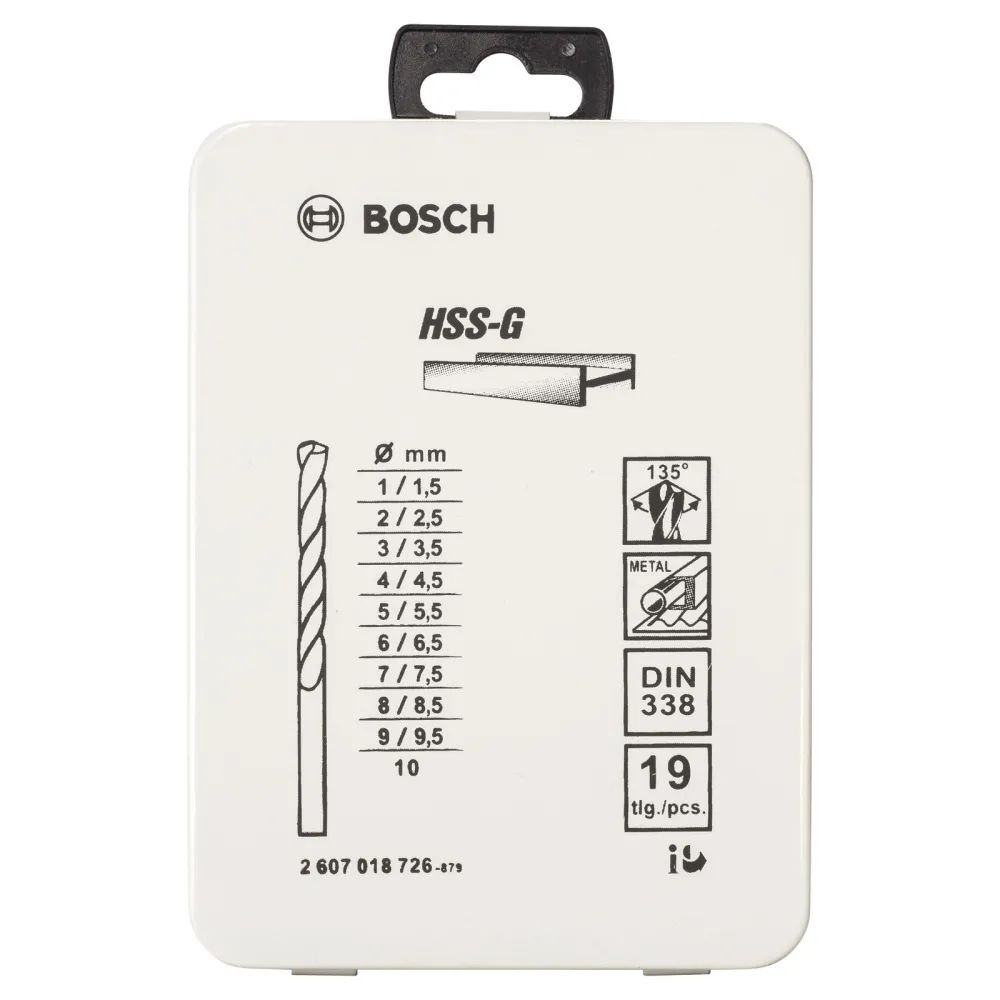 Bosch Metallbohrer-Set HSS-G, DIN 338, 135°, 19tlg., 1 - 10 mm, Metallkassette - 2607018726
