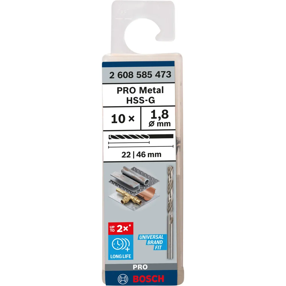 Bosch PRO Metal HSS-G Spiralbohrer 1,8 x 22 x 46 mm - 2608585473