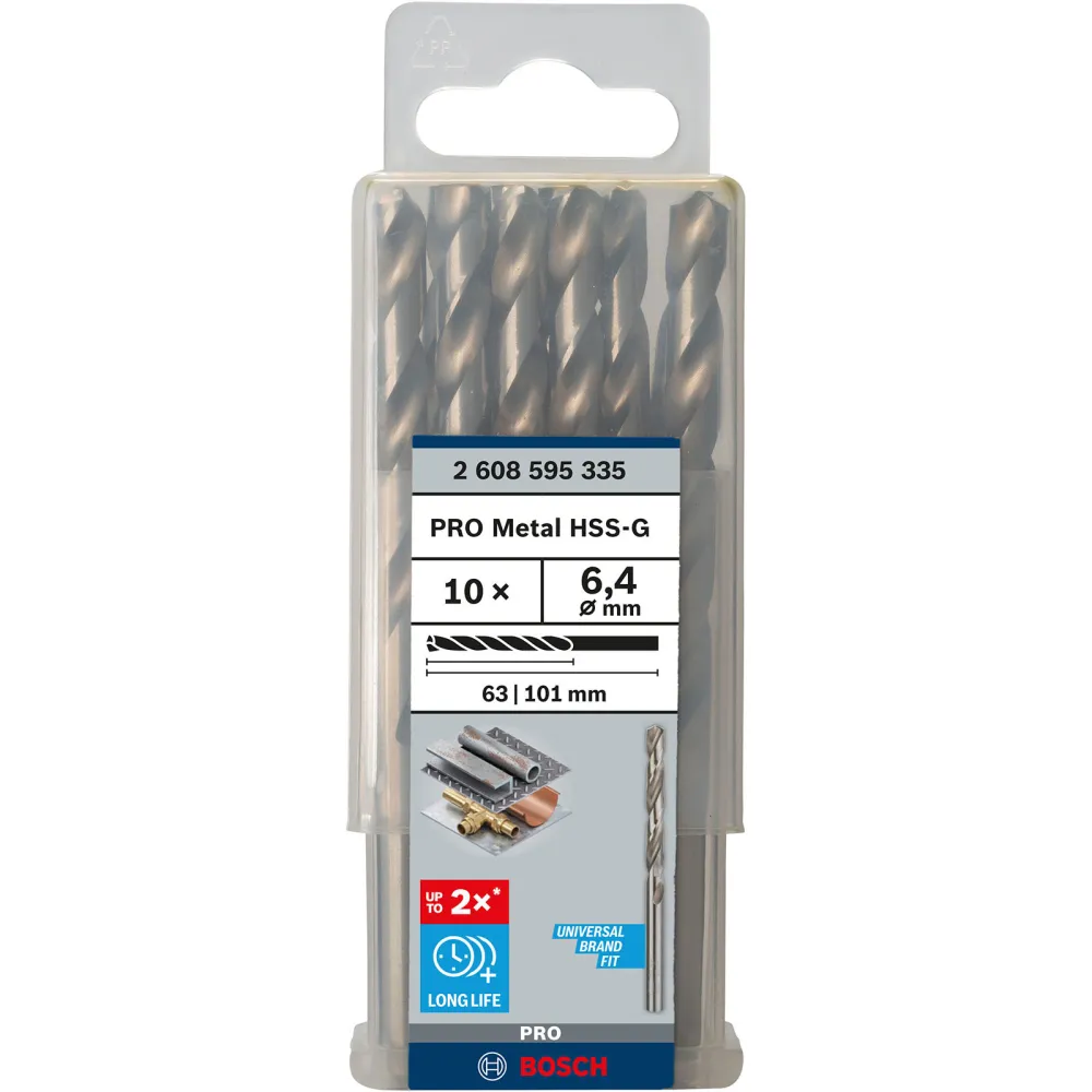 Bosch PRO Metal HSS-G Spiralbohrer 6,4 x 63 x 101 mm - 2608595335