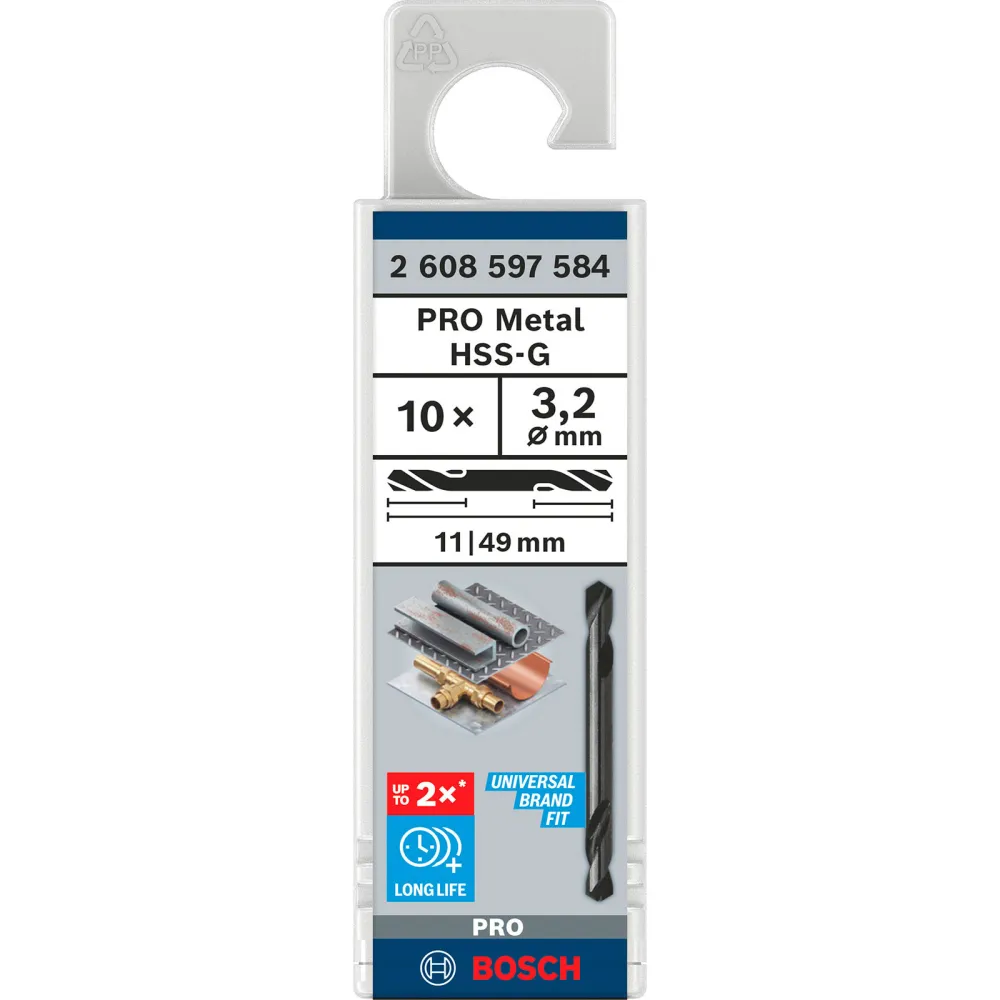 Bosch PRO Metal HSS-G Spiralbohrer mit Doppelklinge 3,2 x 11 x 49 mm - 2608597584