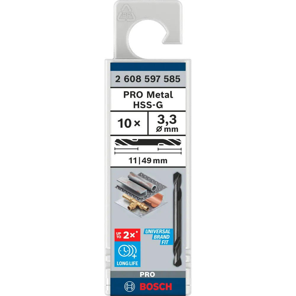 Bosch PRO Metal HSS-G Spiralbohrer mit Doppelklinge 3,3 x 11 x 49 mm - 2608597585