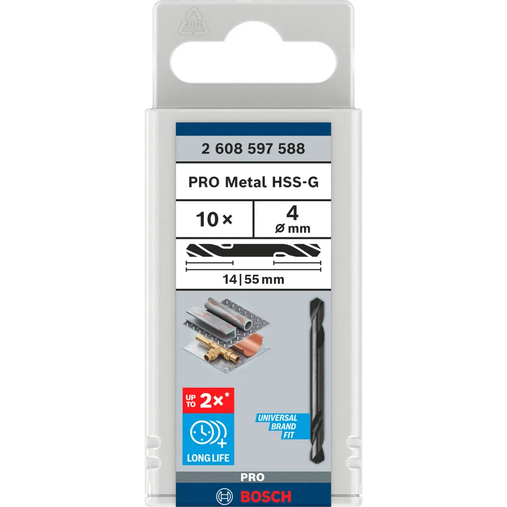 Bosch PRO Metal HSS-G Spiralbohrer mit Doppelklinge 4 x 14 x 55 mm - 2608597588