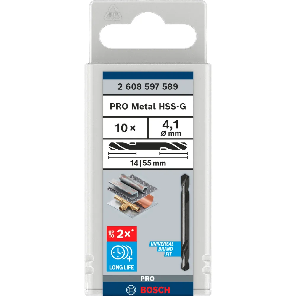 Bosch PRO Metal HSS-G Spiralbohrer mit Doppelklinge 4,1 x 14 x 55 mm - 2608597589