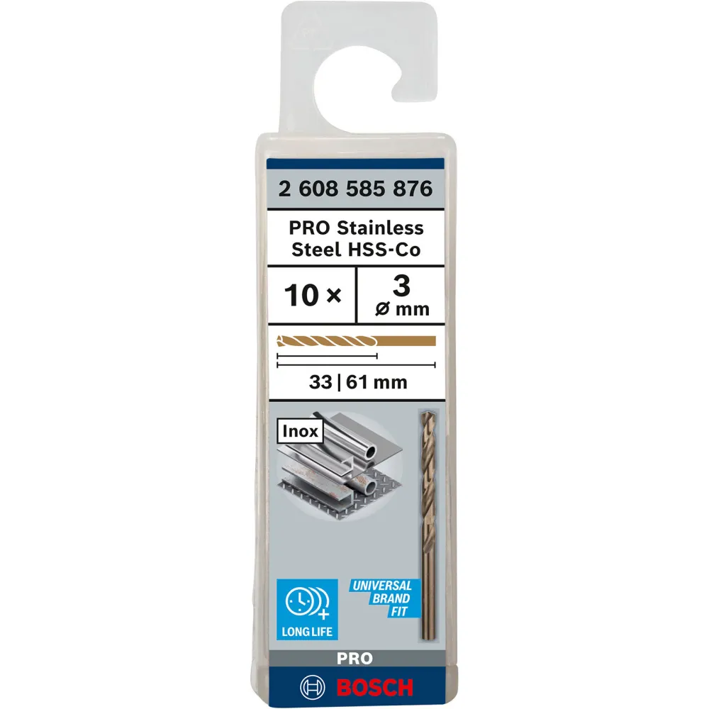 Bosch PRO Stainless Steel HSS-Co Spiralbohrer 3 x 33 x 61 mm - 2608585876