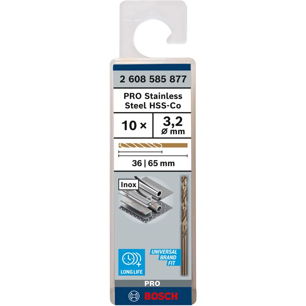 Bosch PRO Stainless Steel HSS-Co Spiralbohrer 3,2 x 36 x 65 mm - 2608585877
