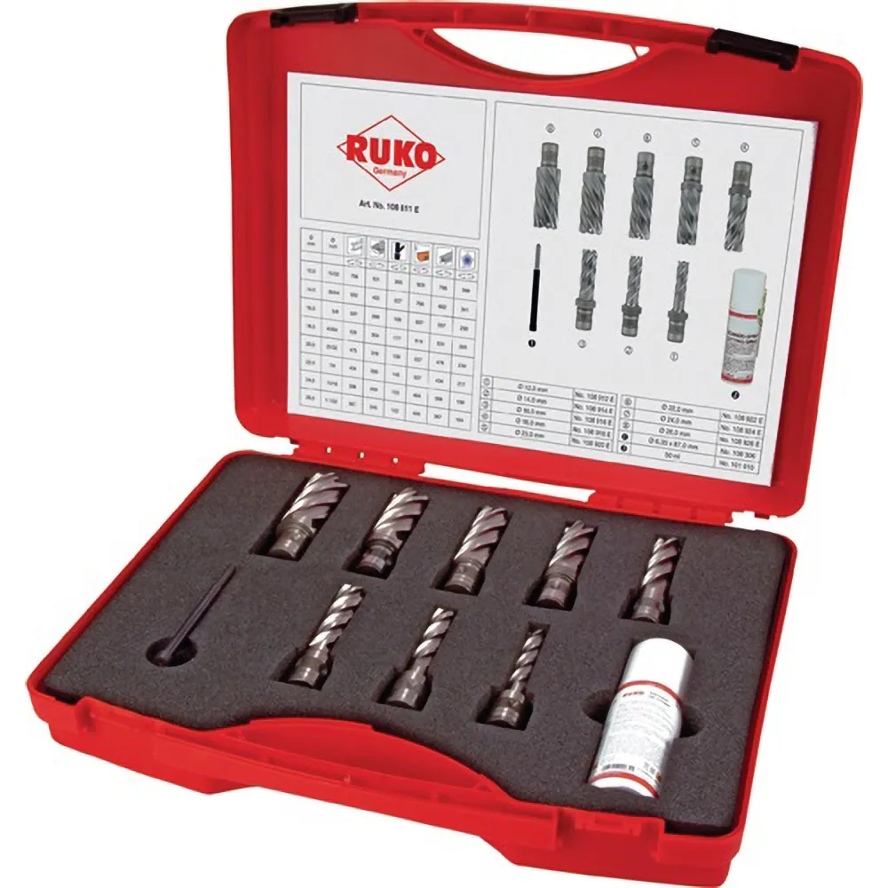 RUKO Kernbohrersatz HSSE-Co 5 mit Quick -Schaft CBN geschliffen 10tlg. Kunststoffkoffer - 108811E