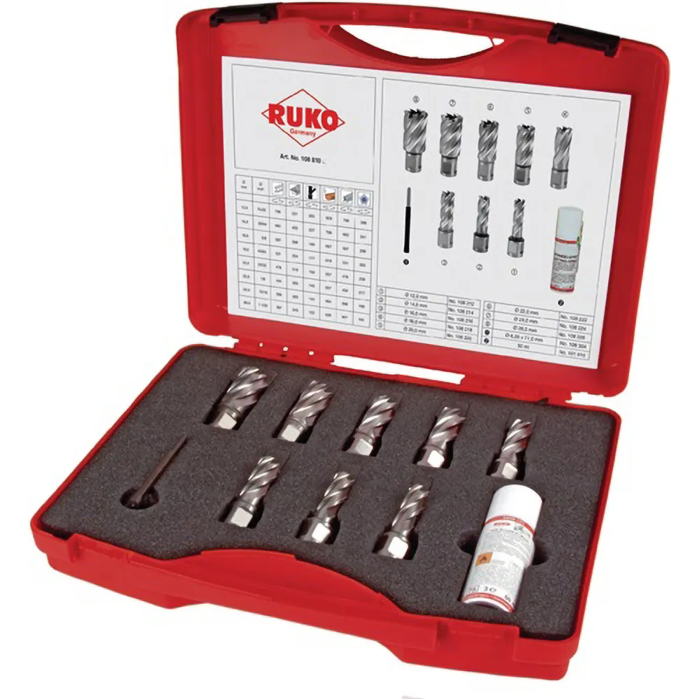 RUKO Kernbohrersatz HSSE-Co 5 mit Weldonschaft 10tlg. Kunststoffkoffer - 108810E