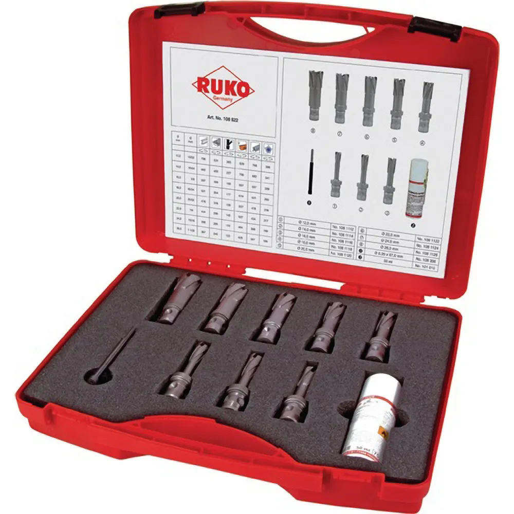 RUKO Kernbohrersatz mit Hartmetallschneiden und Quick -Schaft 10tlg. Kunststoffkoffer - 108822