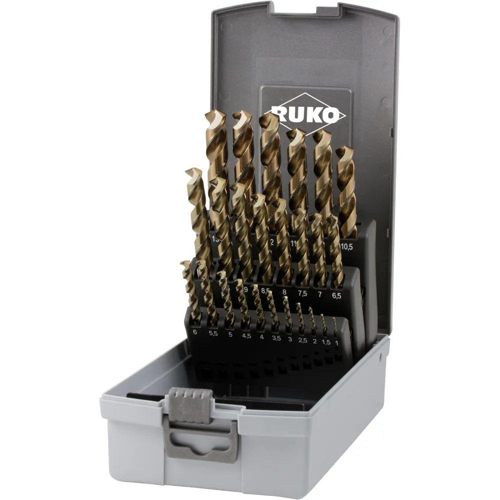 RUKO Spiralbohrer-Satz DIN 338 Typ UNI, HSSE-Co 5 ABS-Kunststoffkassette - 25 tlg. - 228215RO