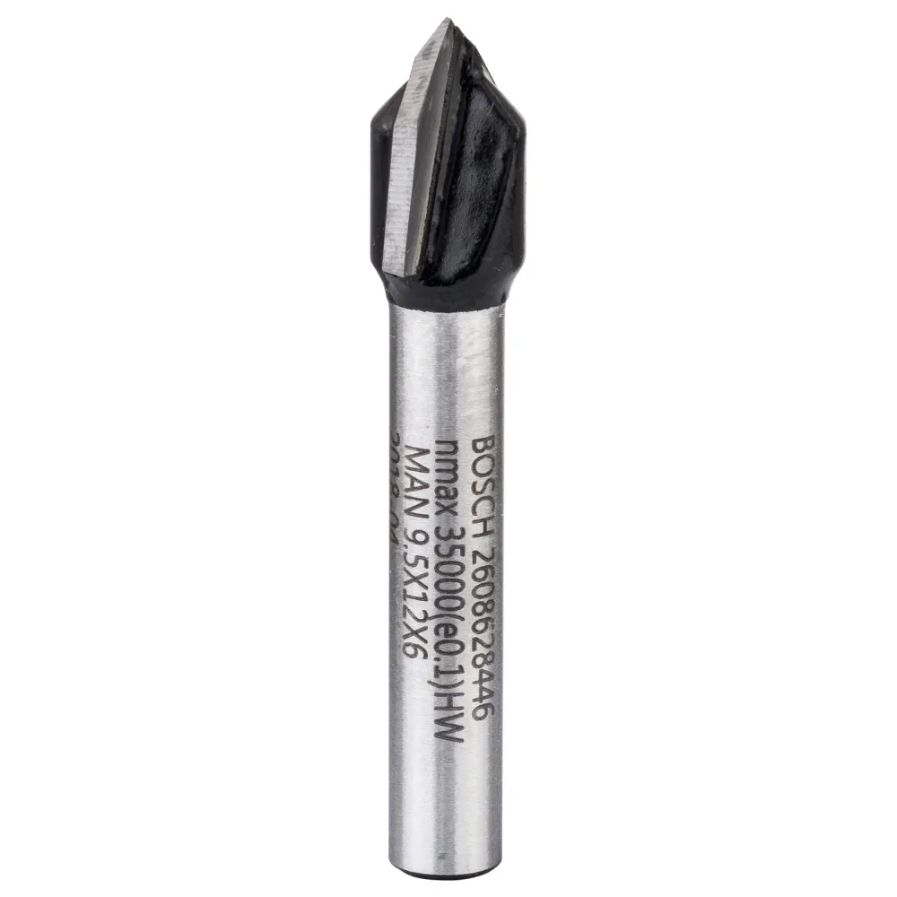 Bosch V-Nutfräser Standard Wood V-Groove Bits 6 mm D 9,5 mm L 12,4 mm G 45 mm 90° - 2608628446
