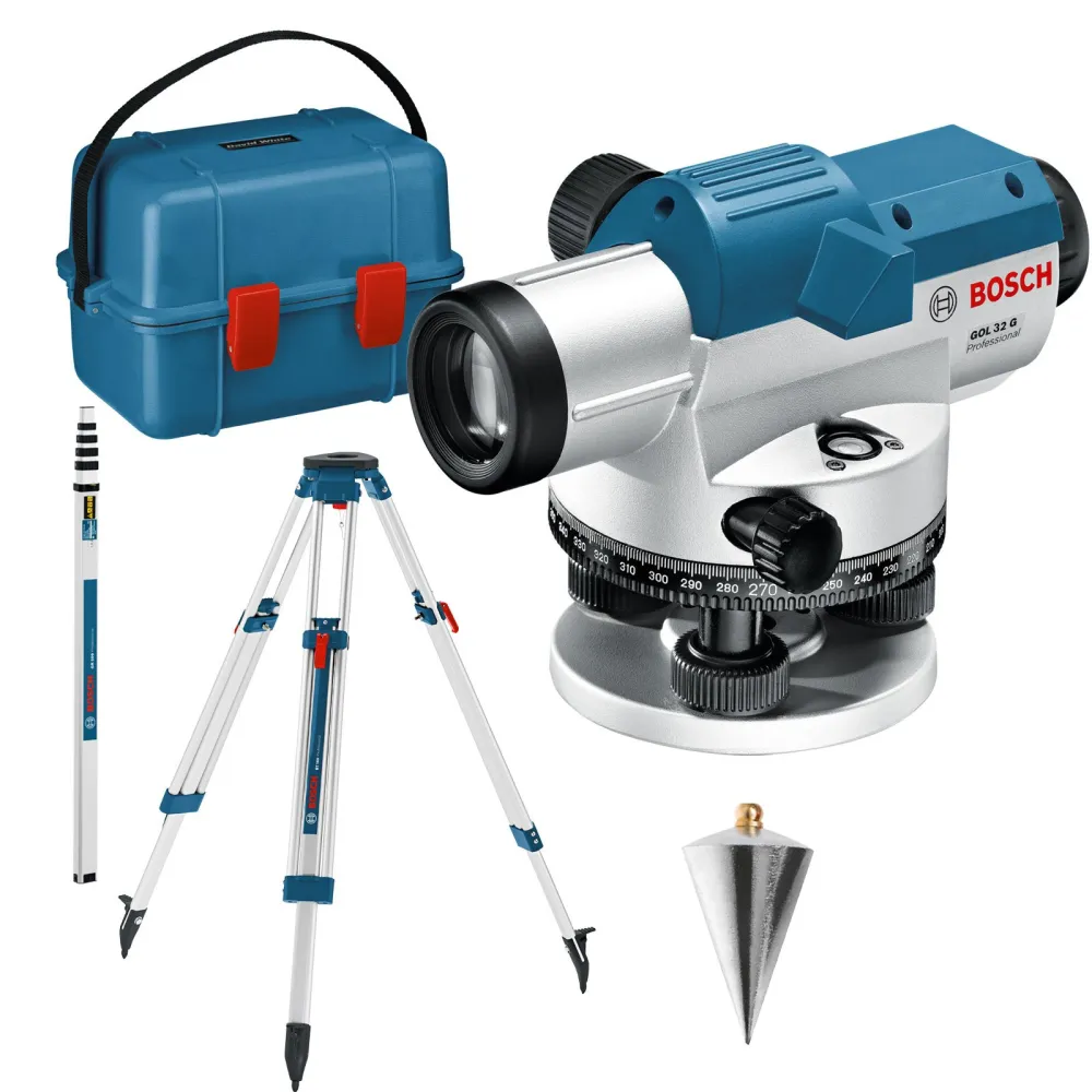 Bosch optisches Nivelliergerät GOL 32 G + Baustativ BT160 + Messlatte GR500 Transportkoffer - 0601068503