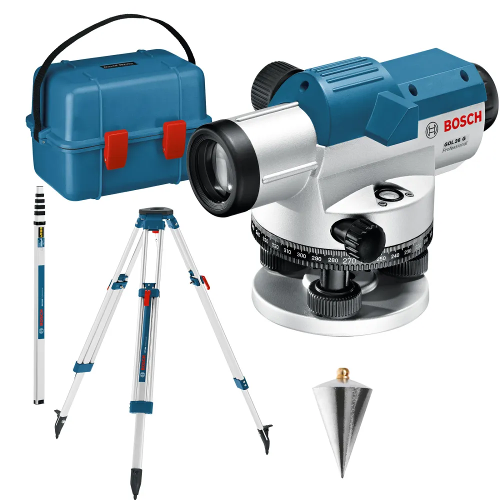 Bosch optisches Nivelliergerät GOL 26 G mit Baustativ BT 160 + Messstab GR 500 Transportkoffer - 061599400C