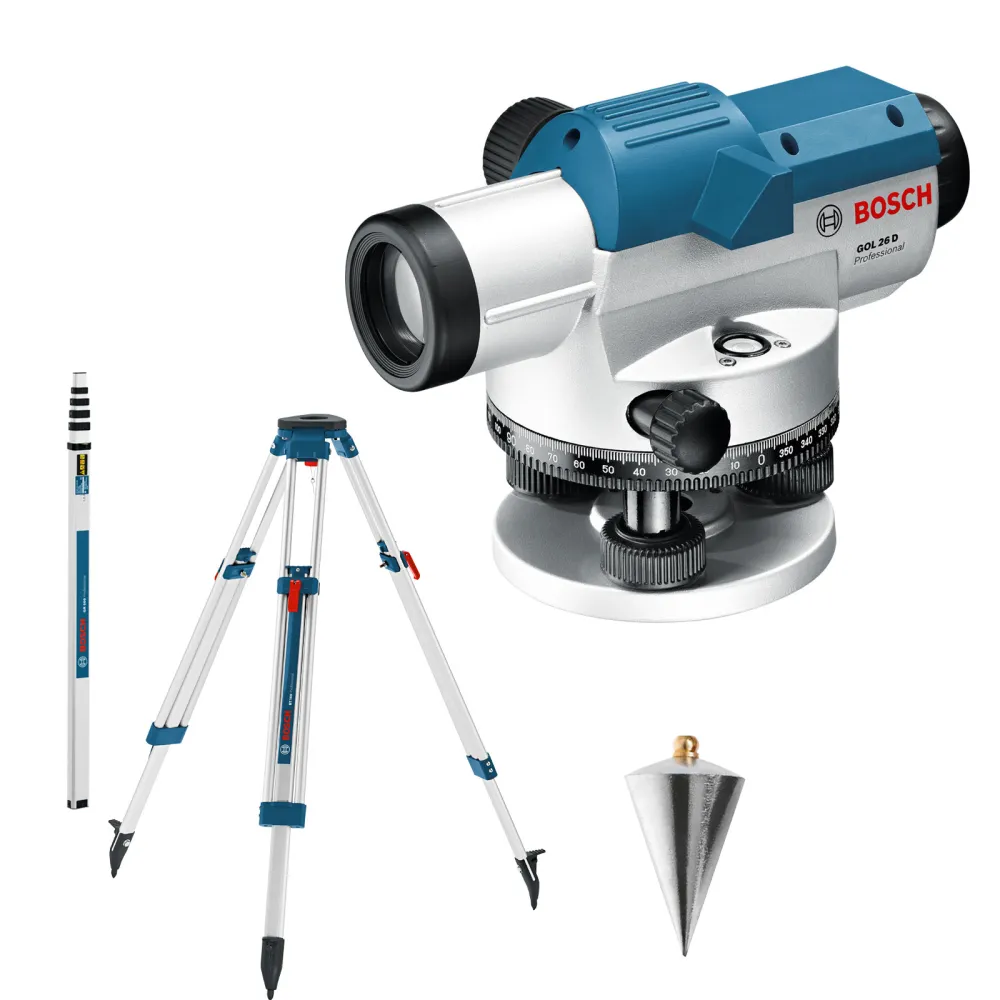Bosch optisches Nivelliergerät GOL 26 D mit Baustativ BT 160 + Messstab GR 500 Handwerkerkoffer - 0601068002