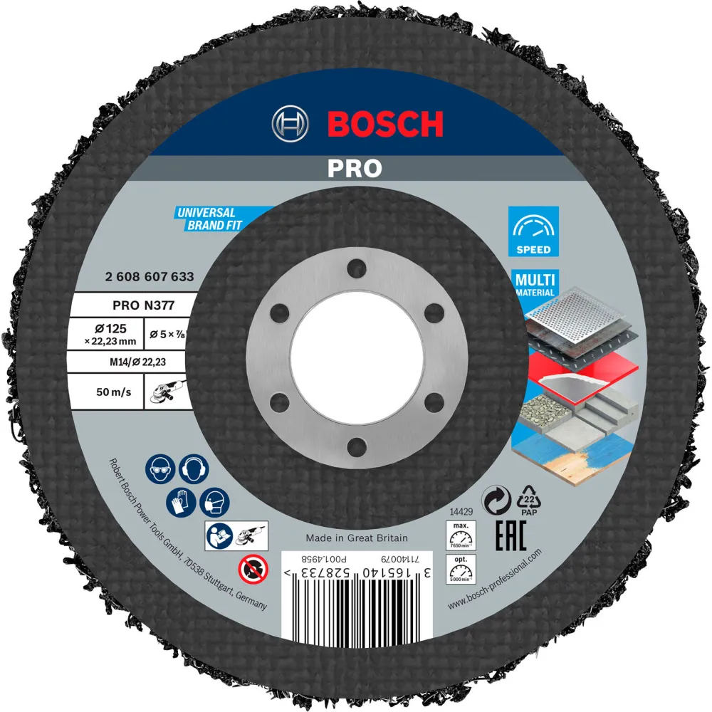 Bosch PRO N377 Multi Material Reinigungsscheibe 125 mm 22,23 mm - 2608607633
