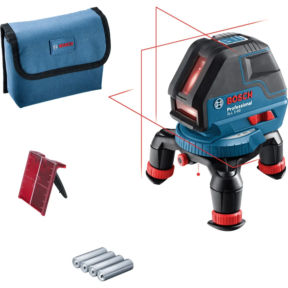 Bosch Linienlaser GLL 3-50 / 4x 1,5 V-LR6-Batterie inkl. Laserzieltafel Tasche - 0601063800