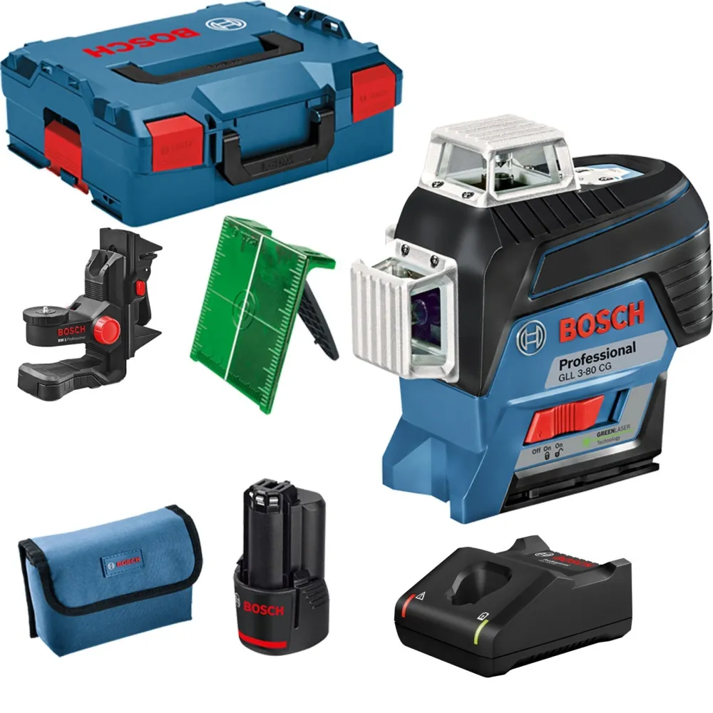Bosch Linienlaser GLL 3-80 CG 12 V / 1x 2,0 Ah Akku + Ladegerät inkl. Zubehör-Set L-Boxx - 0601063T00