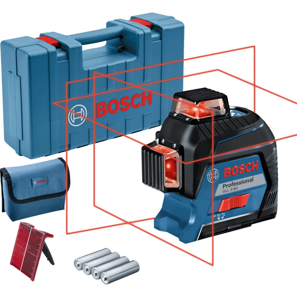 Bosch Linienlaser GLL 3-80 inkl. 4x 1,5 V-LR6-Batterie Koffer - 0601063S00