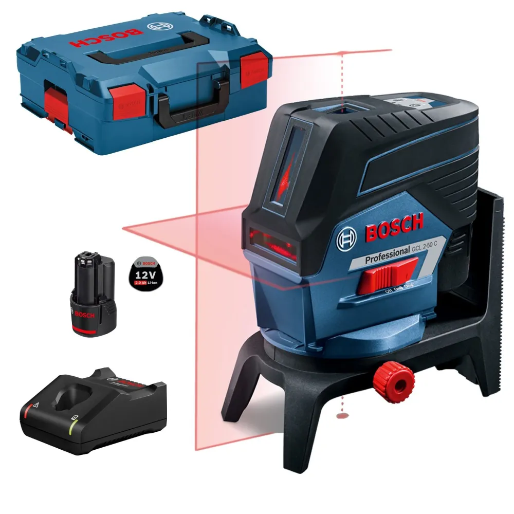 Bosch Punkt- und Linienlaser GCL 2-50 C 12 V / 1x 2,0 Ah Akku + Ladegerät + RM2 + BM 3 L-Boxx - 0601066G03
