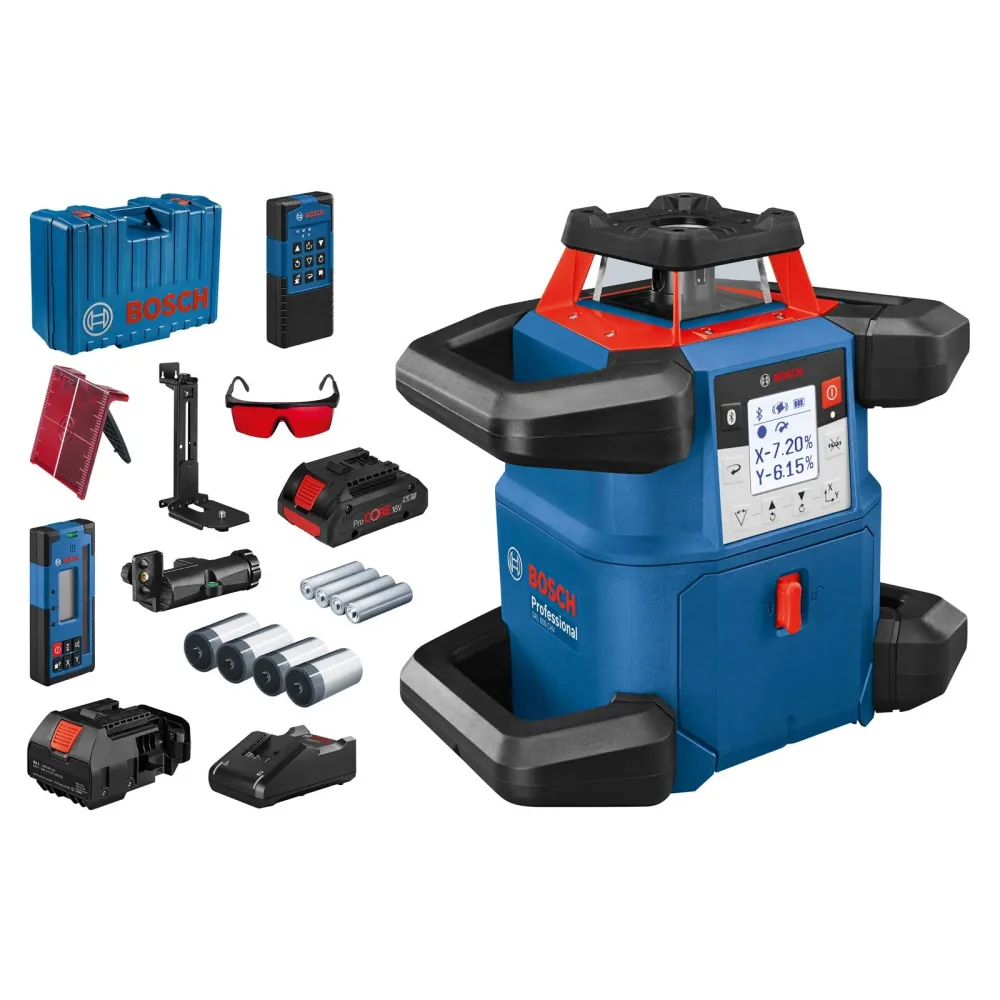 Bosch Rotationslaser GRL 600 CHV 18 V / 1x 4,0 Ah ProCORE Akku + Ladegerät inkl. Zubehör-Set Koffer - 0601061F00