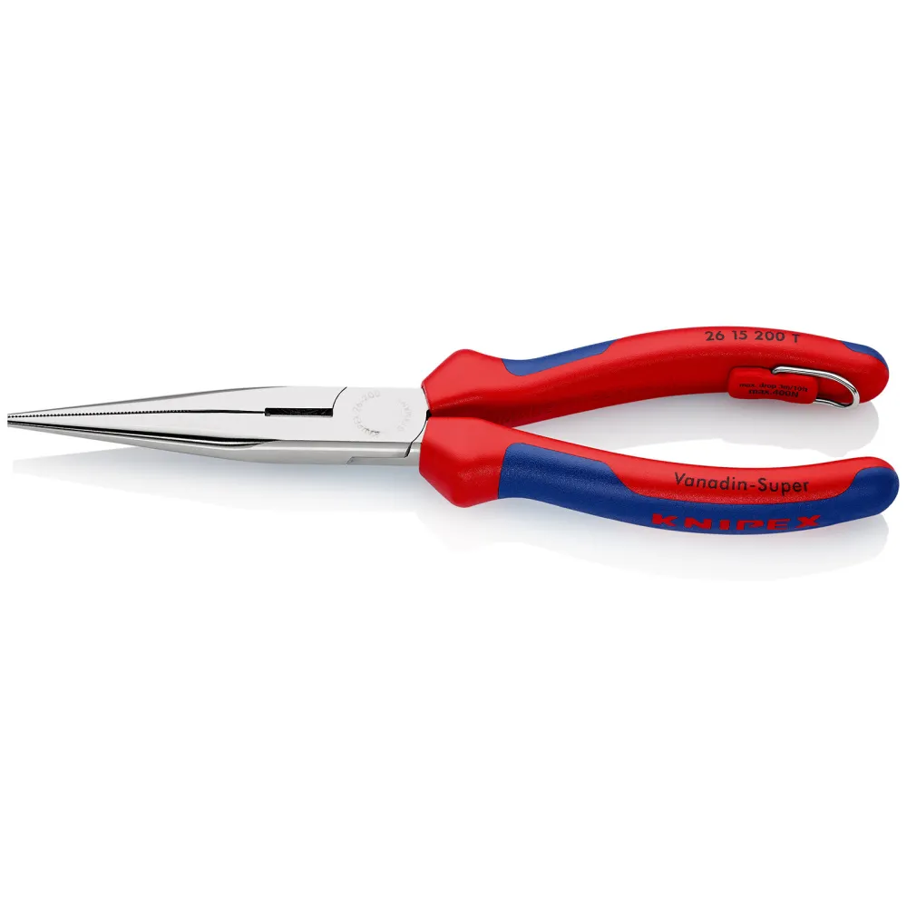 Knipex Flachrundzange mit Schneide/Befestigungsöse verchromt, mit Mehrkomponenten-Hüllen, mit integrierter Befestigungsöse...