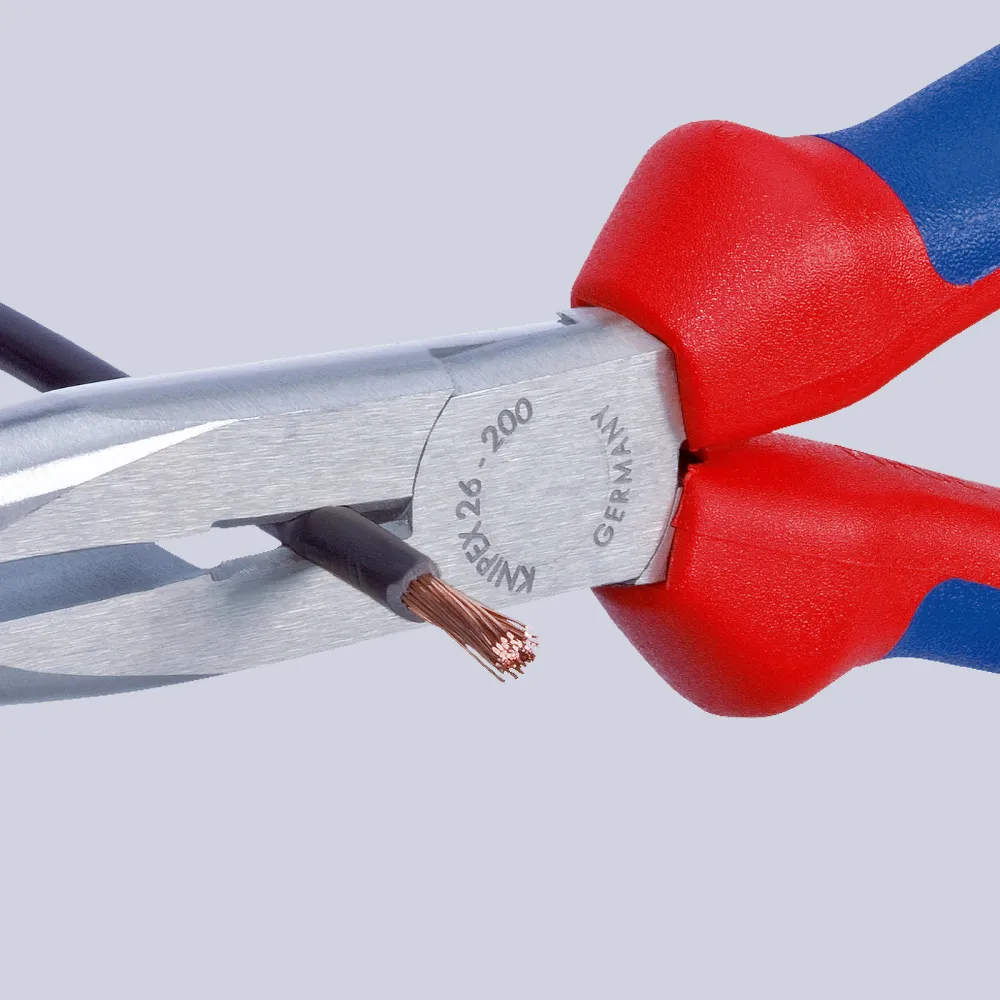 Knipex Flachrundzange mit Schneide/Befestigungsöse verchromt, mit Mehrkomponenten-Hüllen, mit integrierter Befestigungsöse...