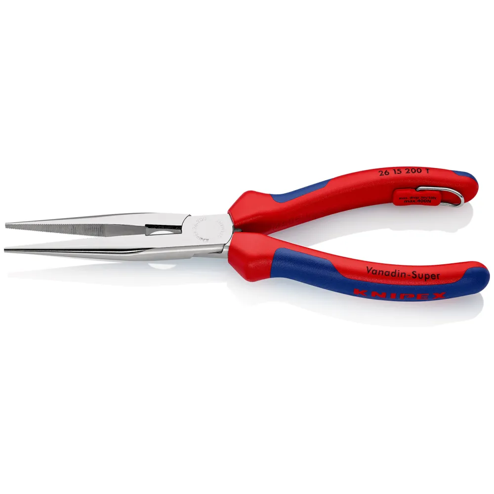 Knipex Flachrundzange mit Schneide/Befestigungsöse verchromt, mit Mehrkomponenten-Hüllen, mit integrierter Befestigungsöse...