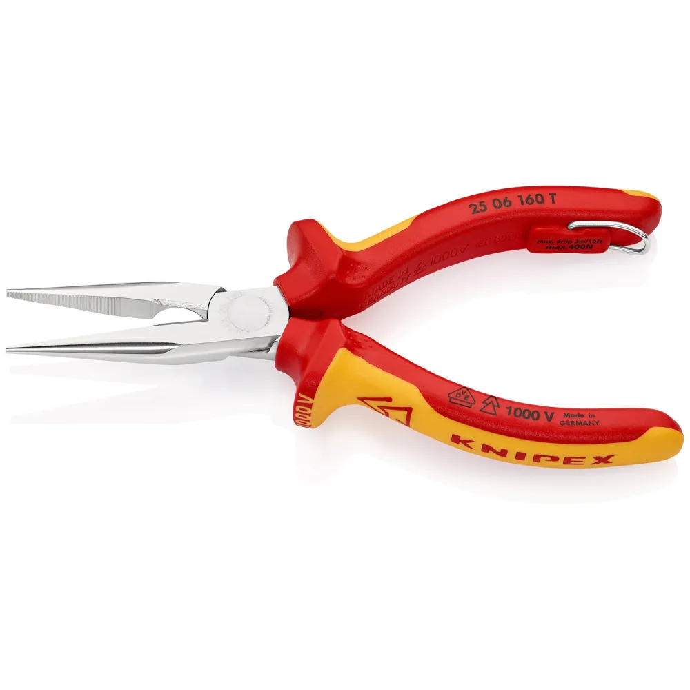 Knipex Flachrundzangemit Schneide/Befestigungsöse verchromt, isoliert mit Mehrkomponenten-Hüllen, VDE-geprüft; mit integri...