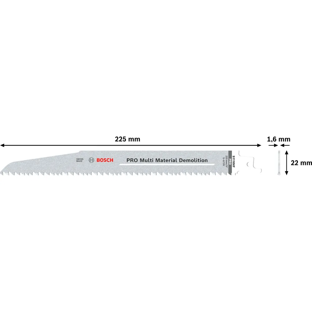 Bosch PRO Multi Material Demolition S1110VF Blatt 1,6 x 22 x 225 mm 25-tlg. - 2608657611