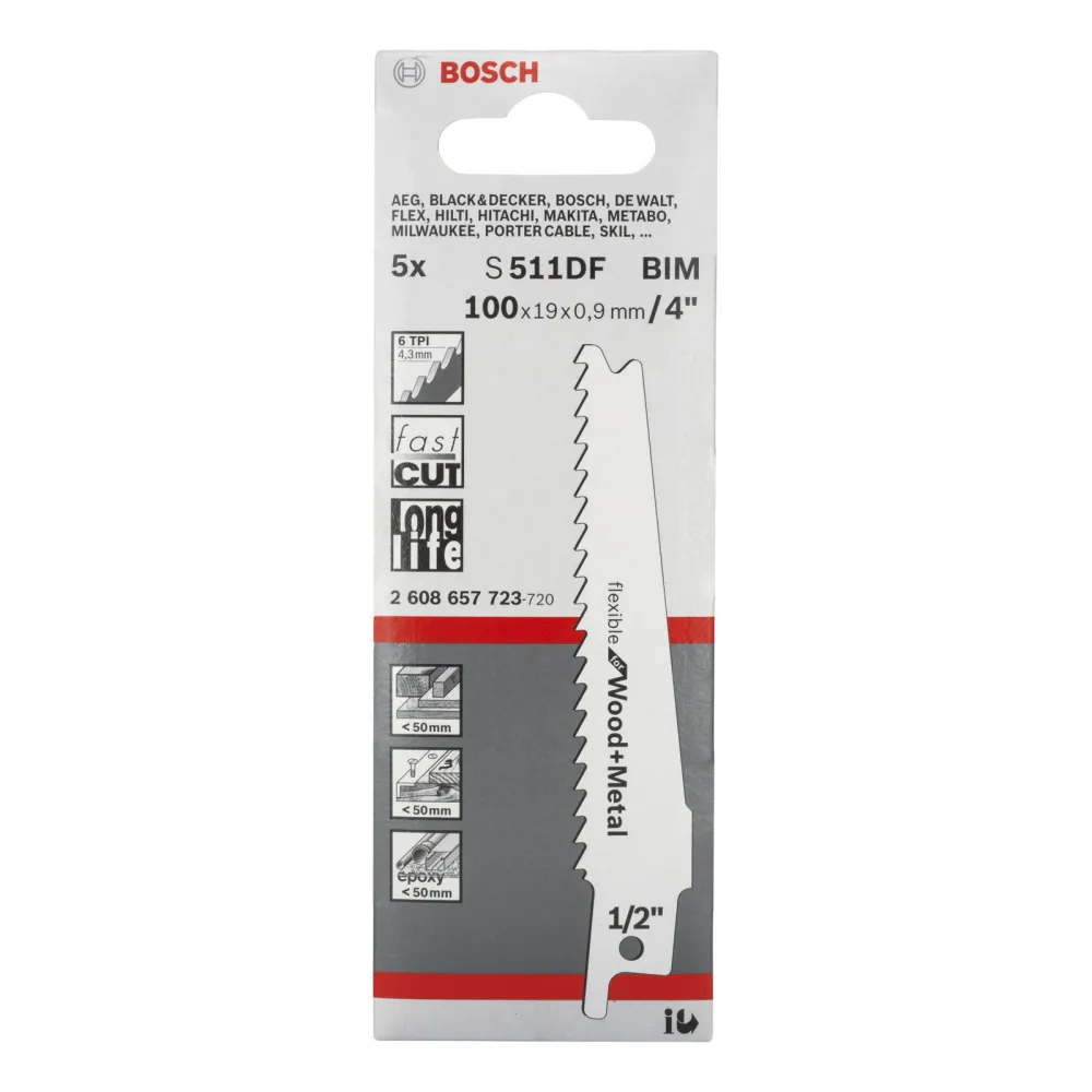 Bosch 5x Säbelsägeblatt S 511 DF Flexible Wood and Metal - 2608657723