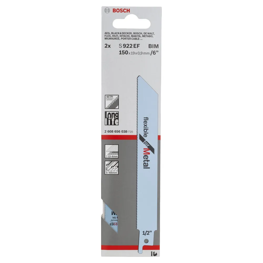 Bosch 2x Säbelsägeblatt S 922 EF Flexible Metal - 2608656038