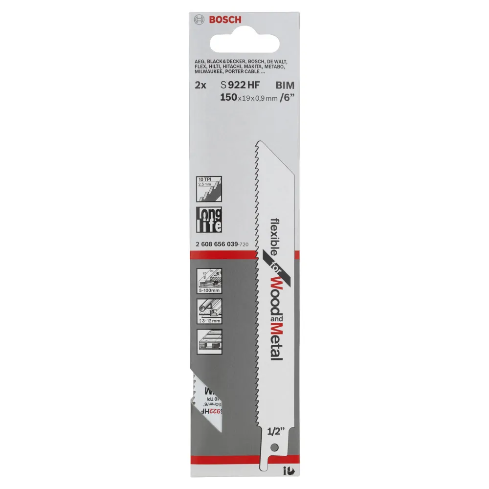 Bosch 2x Säbelsägeblatt S 922 HF Flexible Wood and Metal - 2608656039