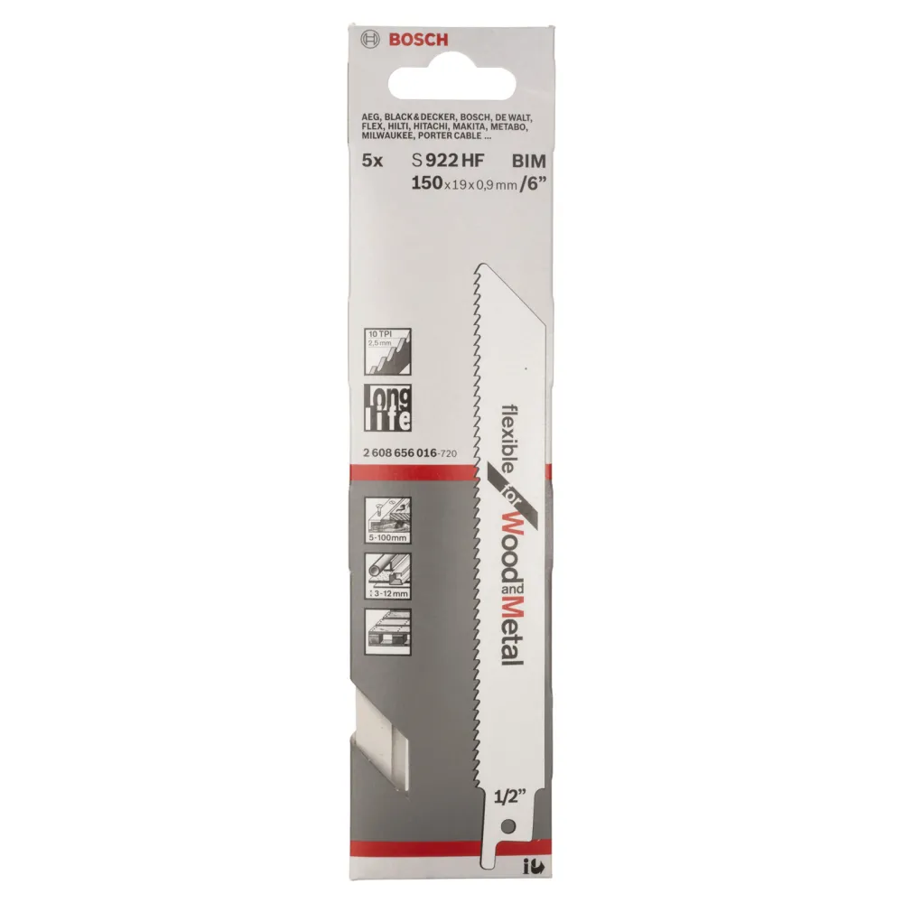 Bosch 5x Säbelsägeblatt S 922 HF Flexible Wood and Metal - 2608656016