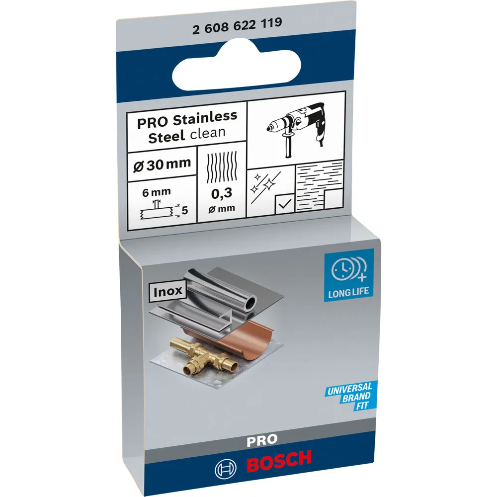 Bosch PRO Stainless Steel clean Scheibenbürste 30 x 0,30 mm gerader Schaft - 2608622119