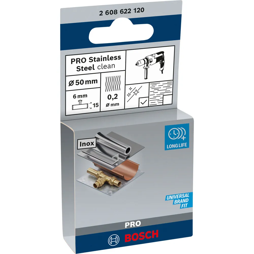 Bosch PRO Stainless Steel clean Scheibenbürste 50 x 0,20 mm gerader Schaft - 2608622120