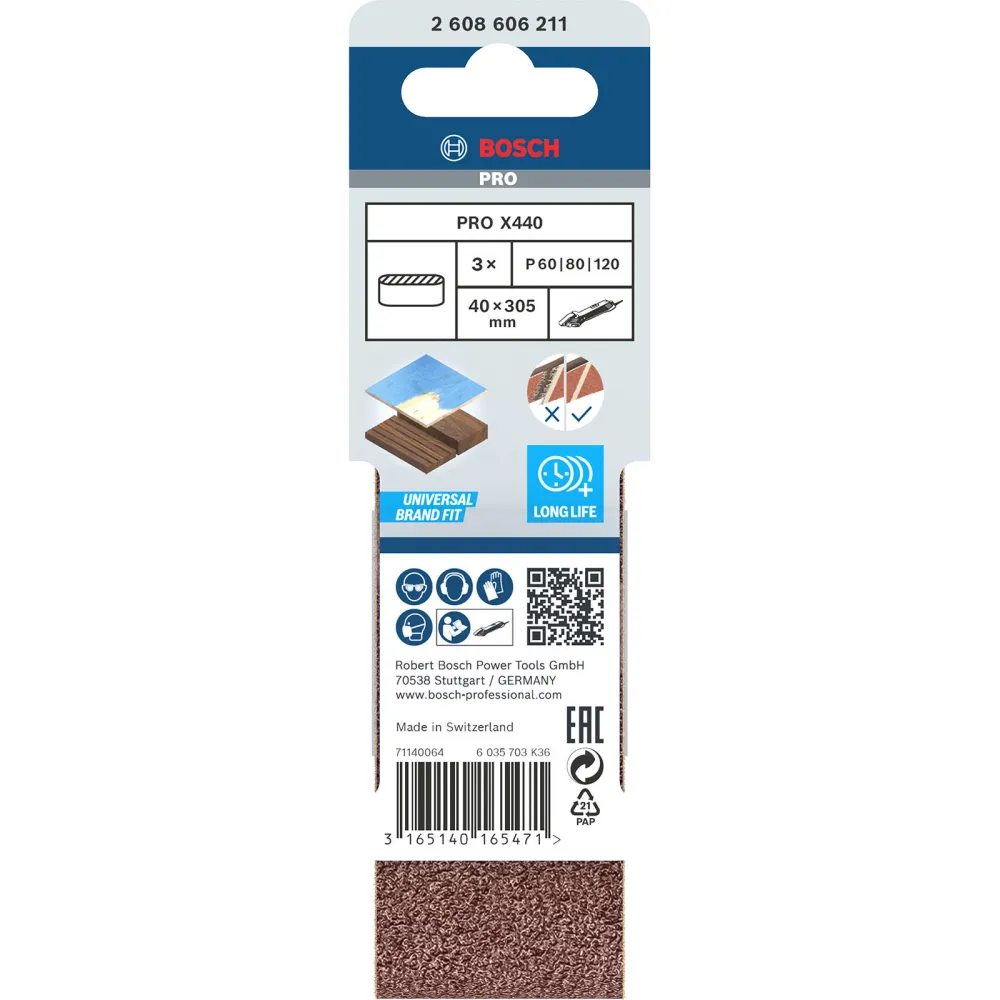 Bosch PRO X440 Schleifband 40 x 305 mm 60; 80; 120 - 2608606211