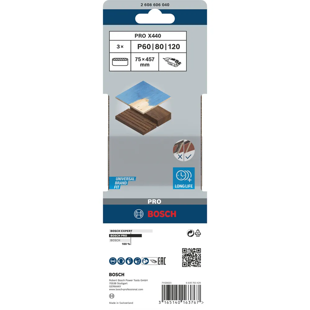 Bosch PRO X440 Schleifband 75 x 457 mm 60; 80; 100 - 2608606040