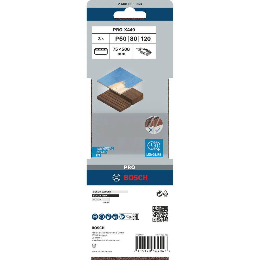 Bosch PRO X440 Schleifband 75 x 508 mm 60; 80; 100 - 2608606068