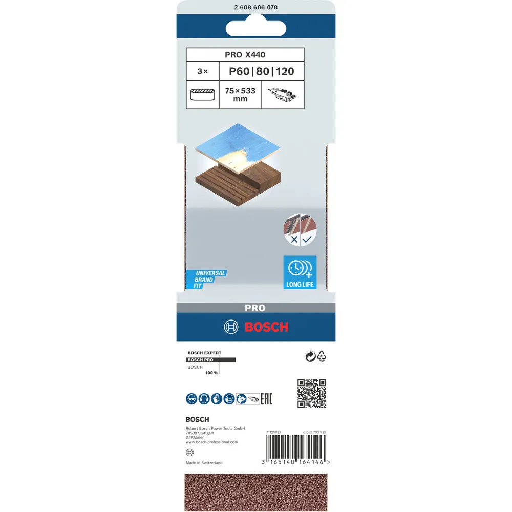Bosch PRO X440 Schleifband 75 x 533 mm 60; 80; 100 - 2608606078