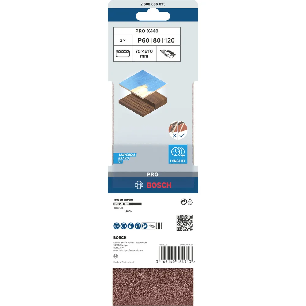 Bosch PRO X440 Schleifband 75 x 610 mm 60; 80; 100 - 2608606095