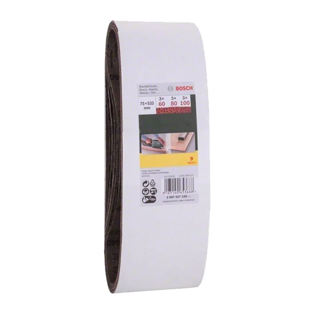 Bosch Schleifband-Set für B&D 9tlg. 75 x 457 mm Körnung 60 80 100 - 2607017156