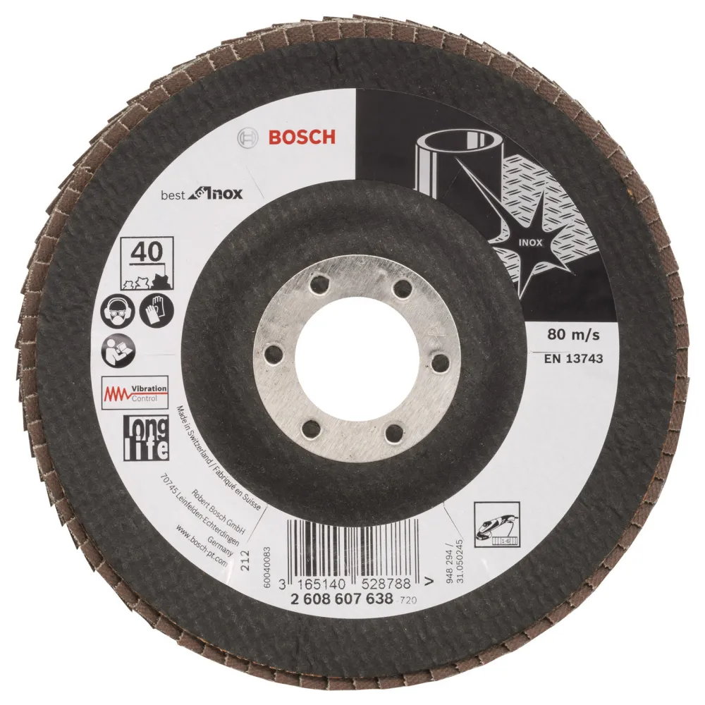 Bosch Fächerschleifscheibe Best Inox 125 22,23 40 gewinkelt Glasgewebeteller - 2608607638