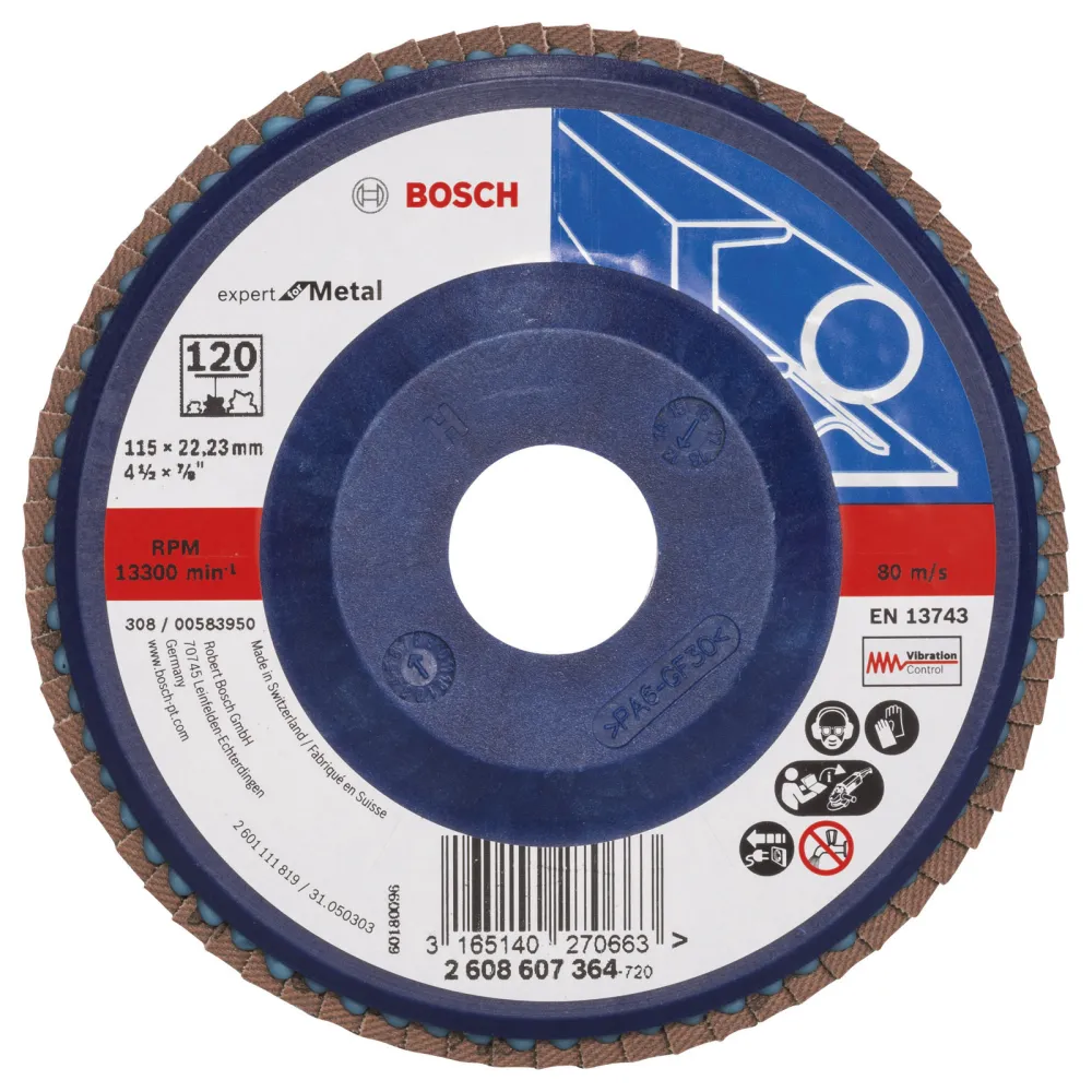 Bosch Fächerschleifscheibe Expert Metal 115 22,23 120 gerade Kunststoffteller - 2608607364