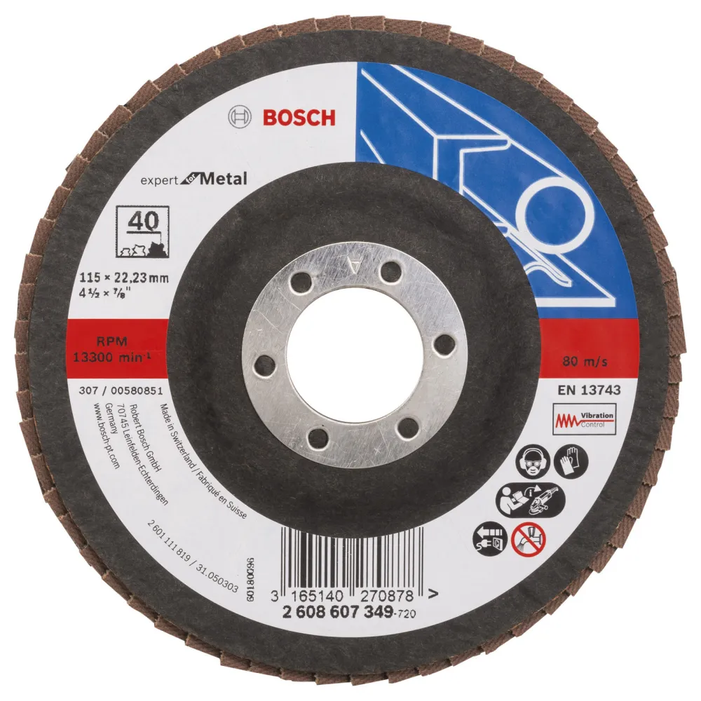 Bosch Fächerschleifscheibe Expert Metal 115 22,23 40 gerade Glasgewebeteller - 2608607349