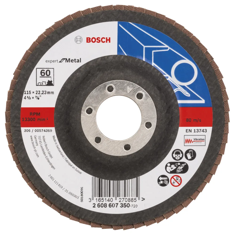 Bosch Fächerschleifscheibe Expert Metal 115 22,23 60 gerade Glasgewebeteller - 2608607350