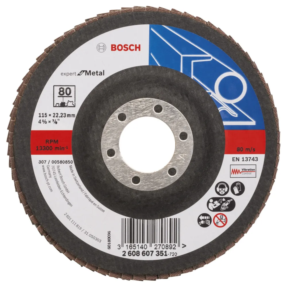 Bosch Fächerschleifscheibe Expert Metal 115 22,23 80 gerade Glasgewebeteller - 2608607351