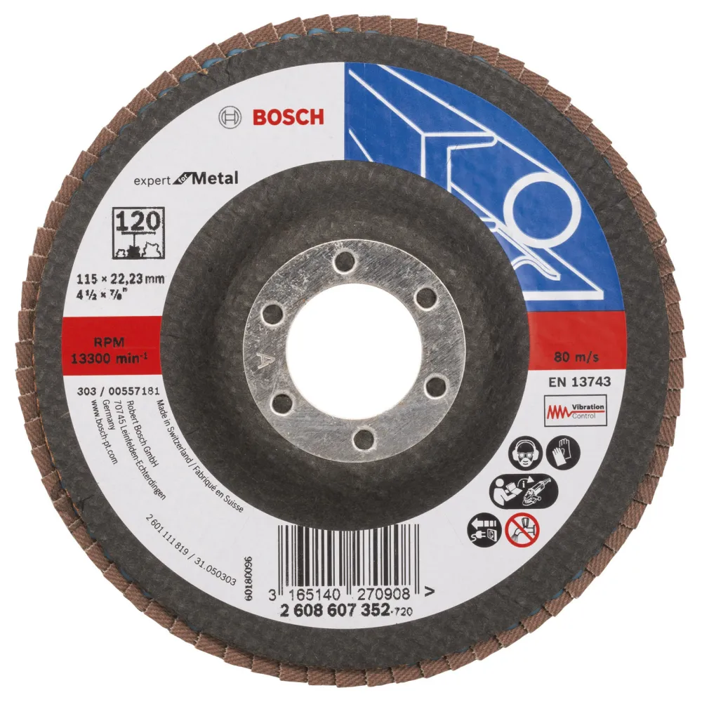 Bosch Fächerschleifscheibe Expert Metal 115 22,23 120 gerade Glasgewebeteller - 2608607352